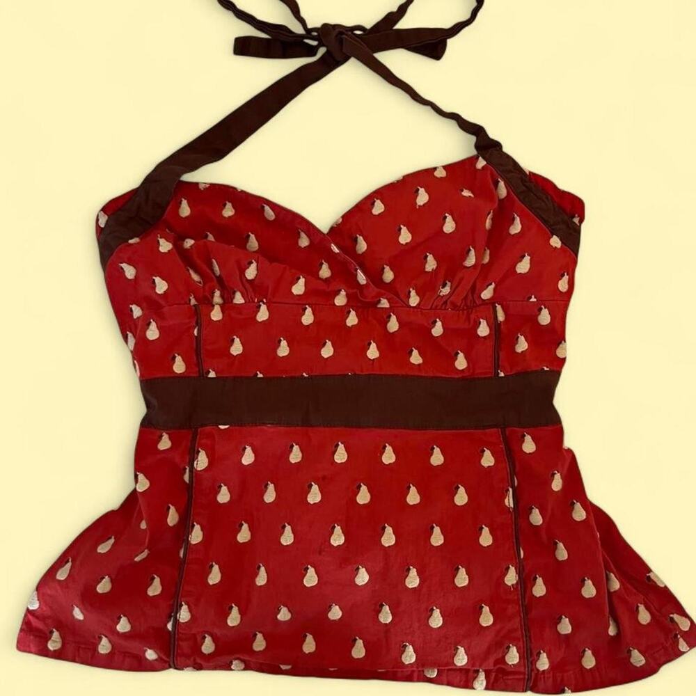 Odille from Anthropolgie Pear print halter top
